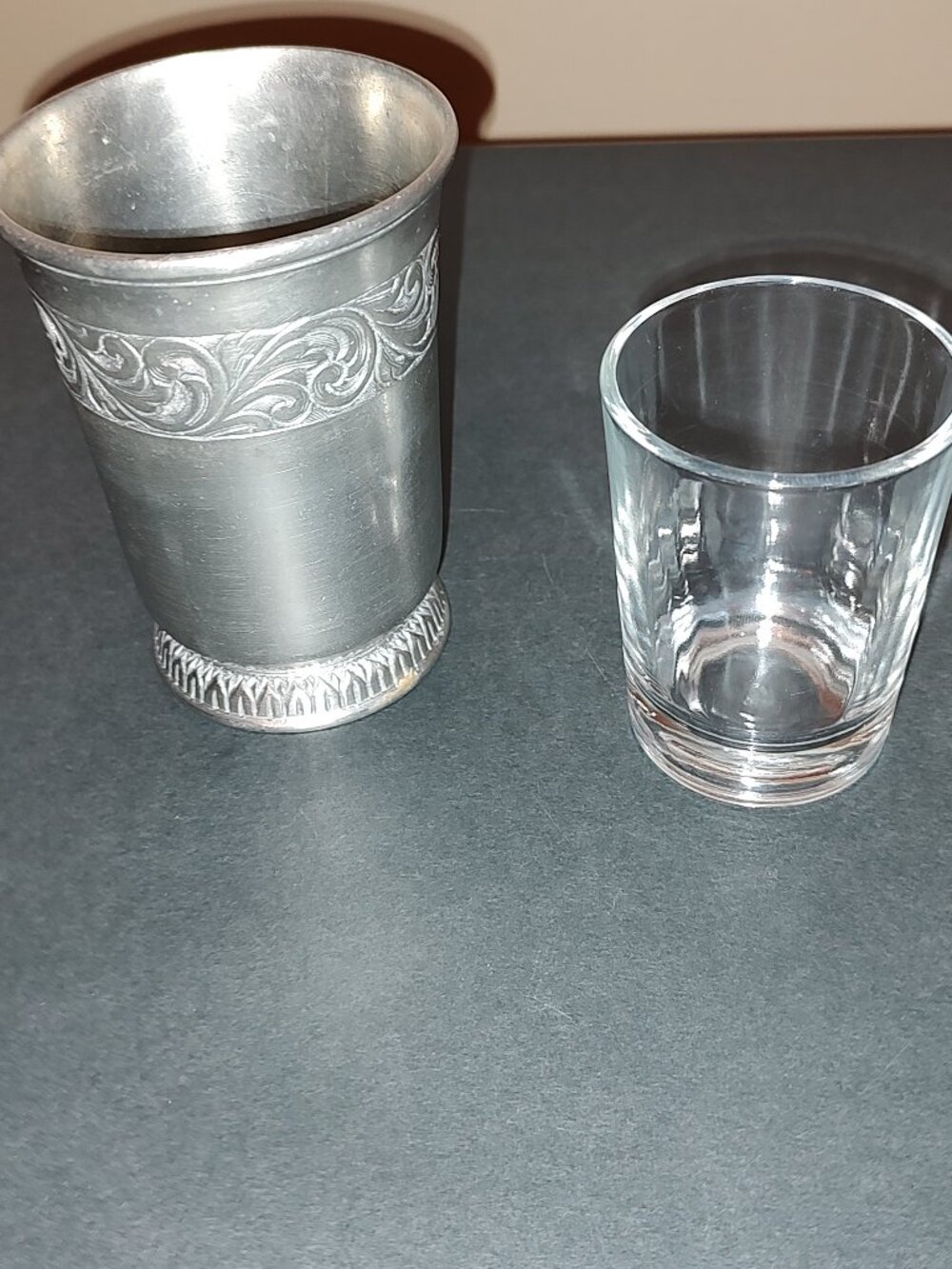 LABRAZEL SAN LORENZO PEWTER BRUSH HOLDER CUP WITH GLASS INSERT MADE IN ITALY